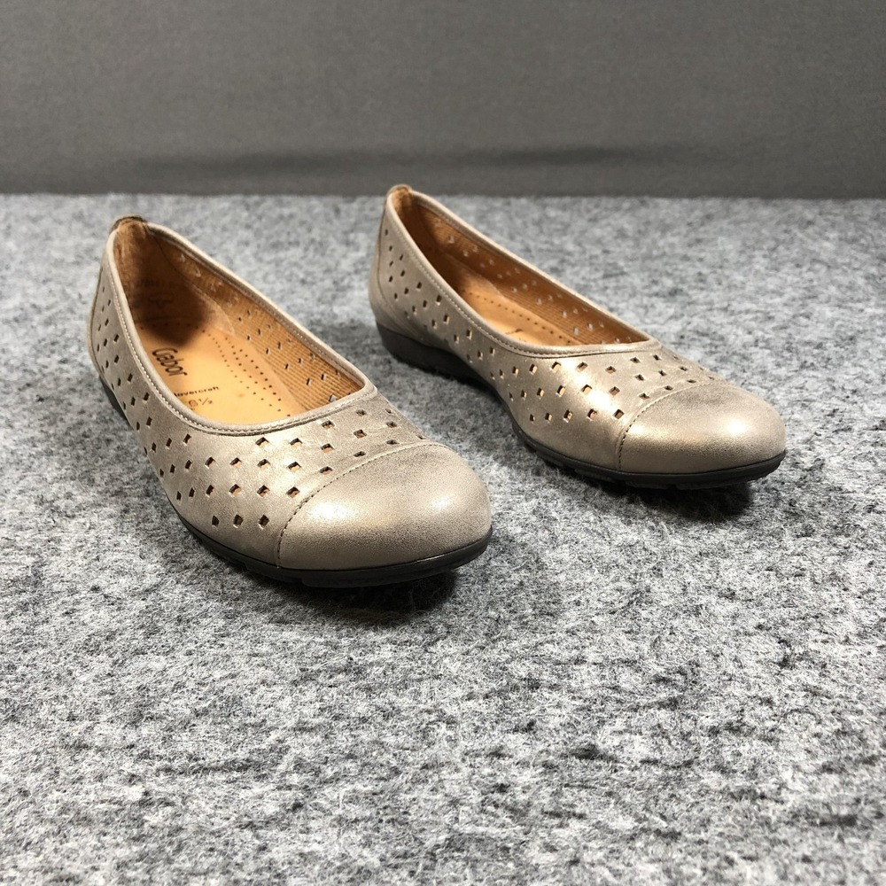Gabor Hovercraft Ballet Flats Womens 8.5 Gold Leather Perforated Comfort Shoes